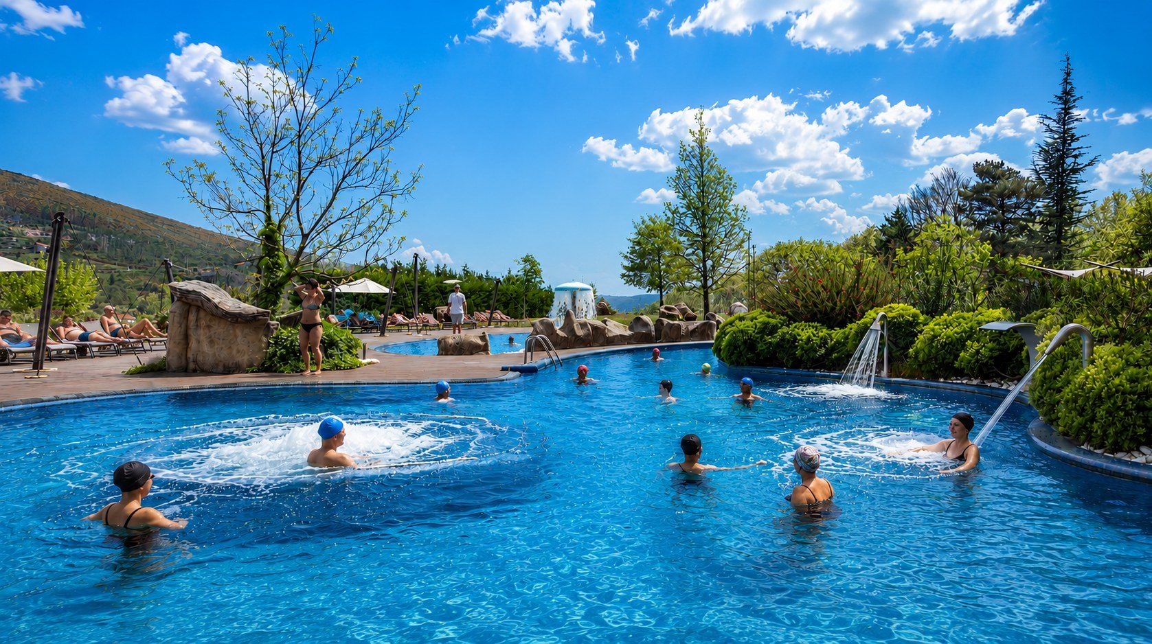 Piscina de montanha do Aquadome com família em férias